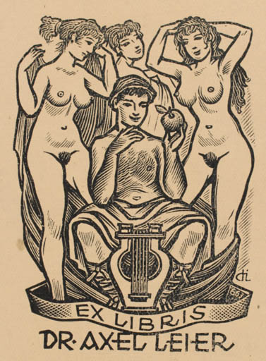 Exlibris by Istvàn Drahos from Hungary for Dr. Axel Leier - Woman Man Nude 