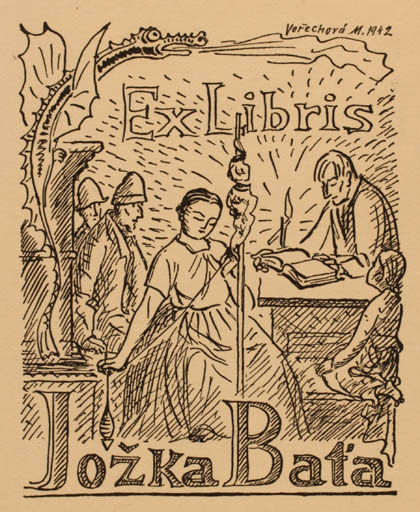 Exlibris by M Vorechova from Czechoslovakia for Jozka Bata - Interior Group 