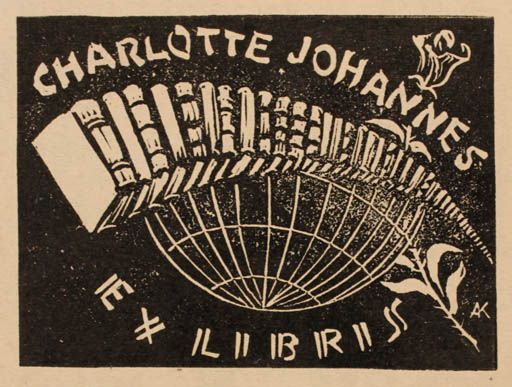 Exlibris by Kàroly Andrusko from Yugoslavia for Johannes Charlotte - Book Globe 