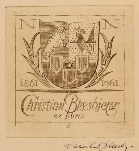 Exlibris by Christian Blæsbjerg from Denmark for Christian Blæsbjerg - Heraldry 
