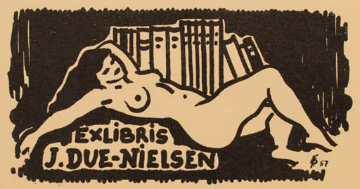 Exlibris by F. Petersen from Denmark for Johan Due Nielsen - Woman Nude 