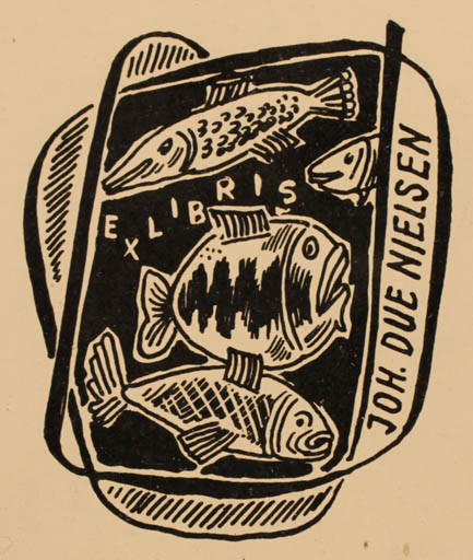 Exlibris by Hermann Huffert from Germany for Johan Due Nielsen - Fish 