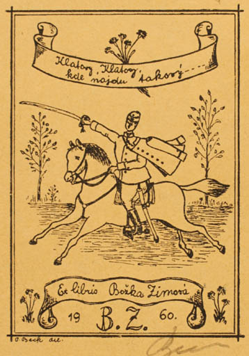 Exlibris by Petr Beck from Czechoslovakia for Bozka Zimorá - Horseman/Rider 