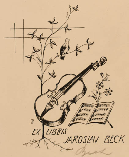 Exlibris by Petr Beck from Czechoslovakia for Jaroslav Beck - Music 