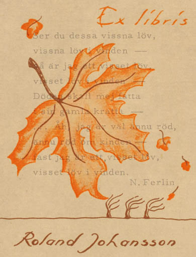 Exlibris by Inga Johansson from Sweden for Roland Johannson - Flora 