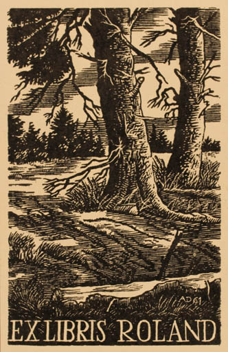 Exlibris by Antonin Dolezal from Czechoslovakia for ? Roland - Scenery/Landscape Forest 