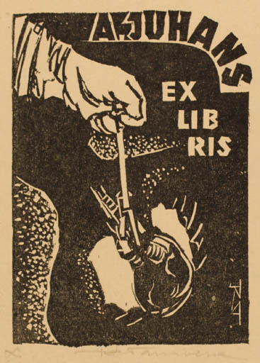 Exlibris by R. Tamverk from Estonia for A. Juhans - Hand(s) 