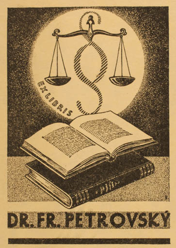 Exlibris by Jozka Baruch from Czechoslovakia for Dr. Fr. Petrovsky - Book Law 