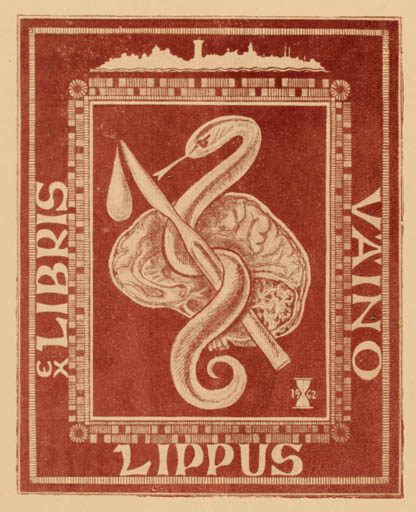Exlibris by ? Lindemann from Estonia for Vaino Lippus - Medicine 