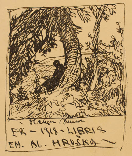 Exlibris by ? ? from Czechoslovakia for Emmerich al Hruska - Man Tree 