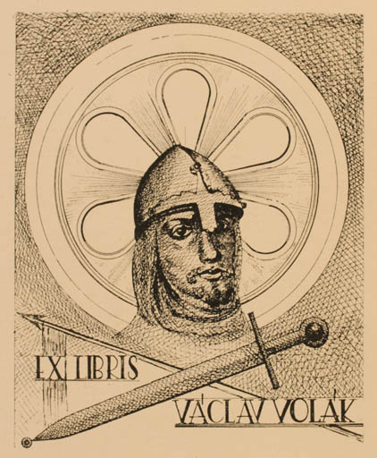 Exlibris by P. Schneider from Unknown for Václav Volák - Man Weapon 