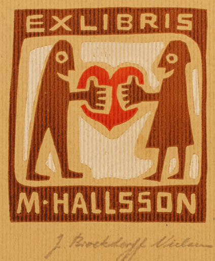 Exlibris by Jörgen Brockdorff-Nielsen from Denmark for M Hallsson - Couple Romance 