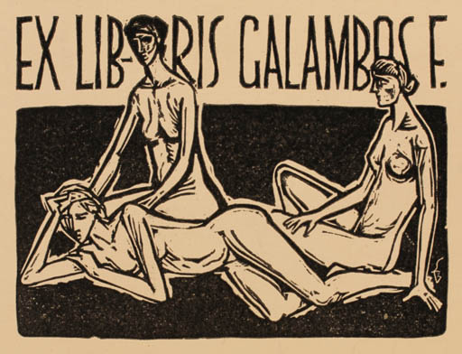 Exlibris by Bèla Stettner from Hungary for Galambos Ferenc - Woman Nude 