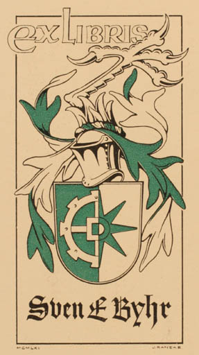 Exlibris by Jan Raneke from Sweden for Sven E Byhr - Heraldry 