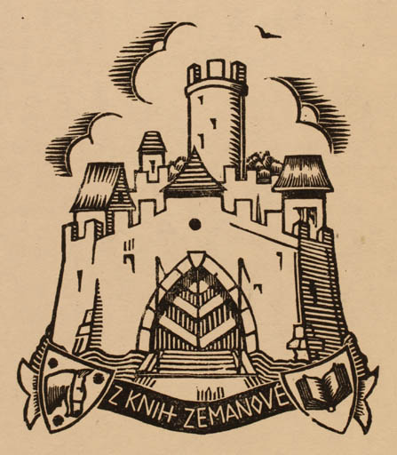 Exlibris by K Klinsky from Czechoslovakia for ? Zemanové - Castle/Palace 