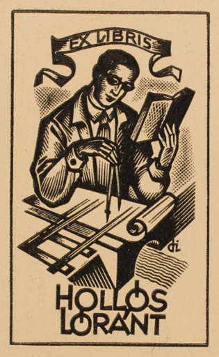 Exlibris by Istvàn Drahos from Hungary for Hollòs Lòrànt - Working Man Science 