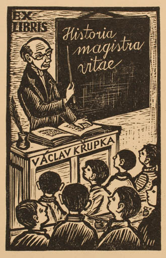 Exlibris by Michal Florian from Czechoslovakia for Vaclav Krupka - Working Child Science 