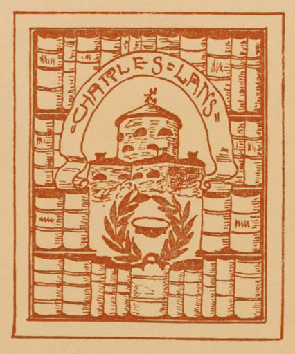 Exlibris by F Gade from Sweden for Charles Lans - Book Castle/Palace 