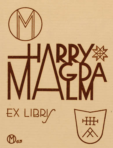 Exlibris by Harry A Malta from Sweden for Harry og Magda Malm - Text/Writing 