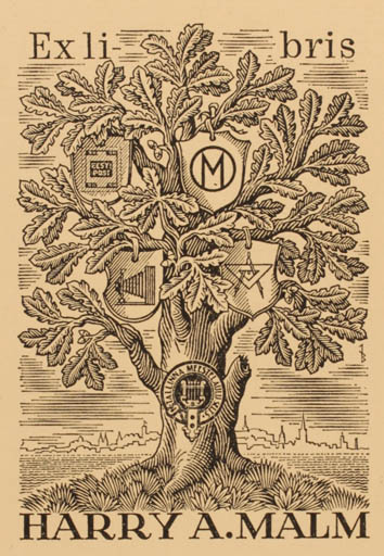 Exlibris by Ilmar Breiberg- Nova from Latvia for Harry A. Malm - Tree 