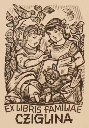 Exlibris by Istvàn Drahos from Hungary for Familiae Cziglina - Child 