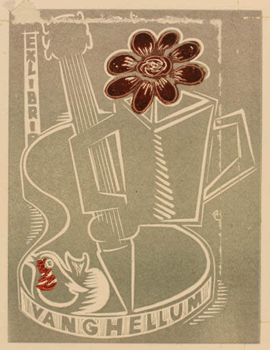 Exlibris by Arne Olsen from Denmark for Vang Hellum - Flower Music 