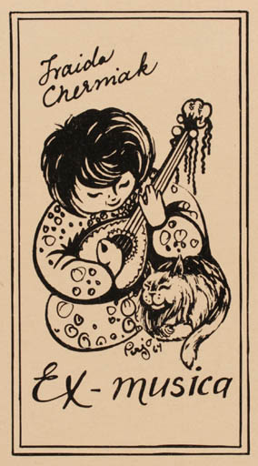 Exlibris by P Ruuskanen from Canada for ? Chermak - Child Ex Mucika Cat 