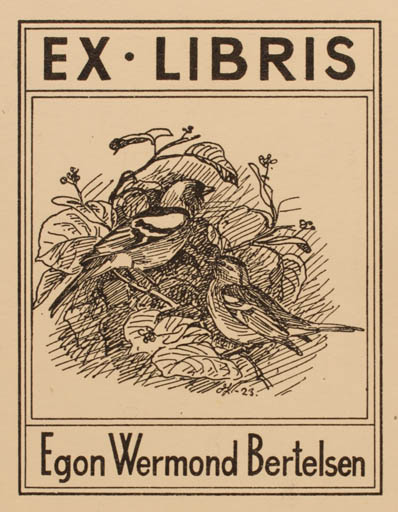 Exlibris by Johannes Larsen from Denmark for Egon Wermond Bertelsen - Bird 