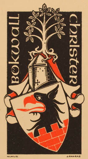 Exlibris by Jan Raneke from Sweden for Christer Bokwall - Heraldry 