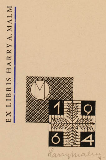 Exlibris by Harry A. Malm from Estonia for Harry A. Malm - Text/Writing 