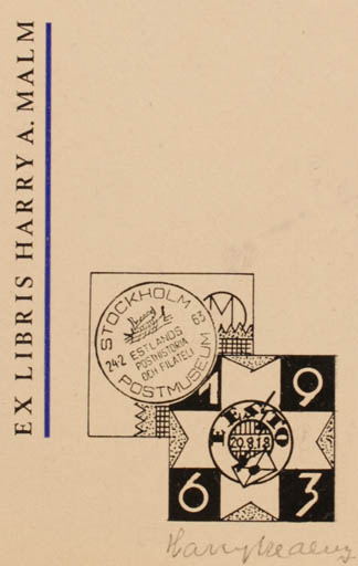 Exlibris by Harry A. Malm from Estonia for Harry A. Malm - Text/Writing 