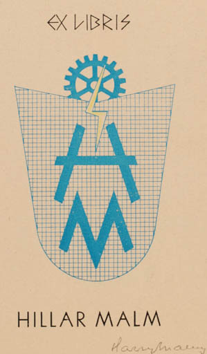 Exlibris by Harry A. Malm from Estonia for Hillar Malm - Monogram 