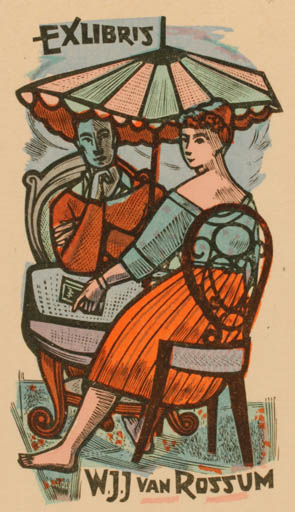 Exlibris by Jan Battermann from Netherland for W. J. J. van Rossum - Couple Romance 