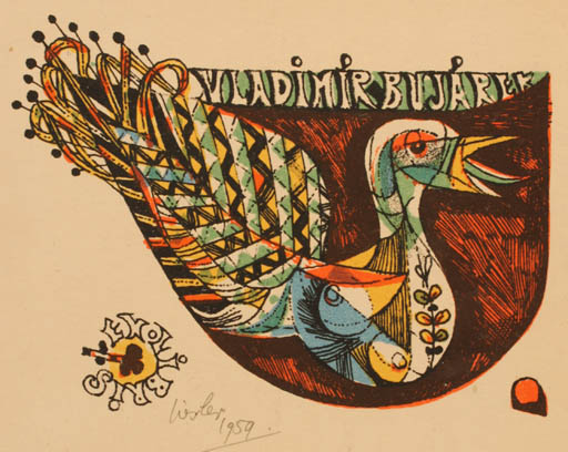 Exlibris by Josef Liesler from Czechoslovakia for Vladimir Bujárek - Bird 