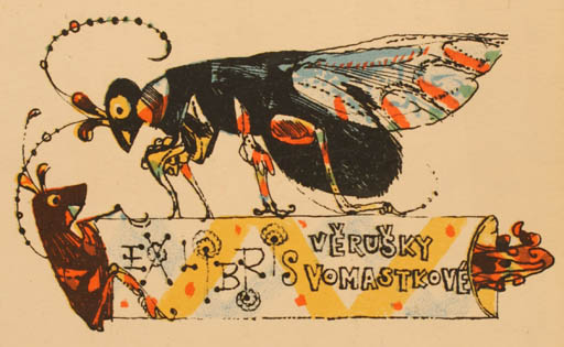 Exlibris by Josef Liesler from Czechoslovakia for Vérusky Vomastkove - Insect 