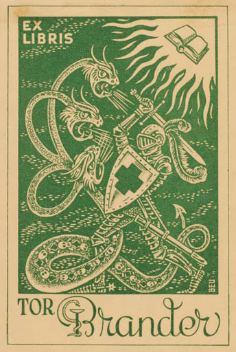 Exlibris by B. E. Uttuslien from Finland for Tor Brander - Sct.G. and the Dragon 
