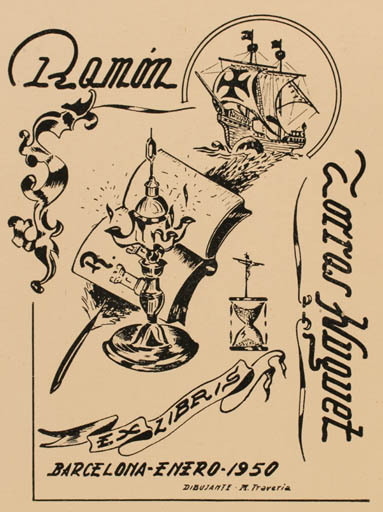 Exlibris by M Traveria from Unknown for Torrqs Jvuquet - Ship/Boat 