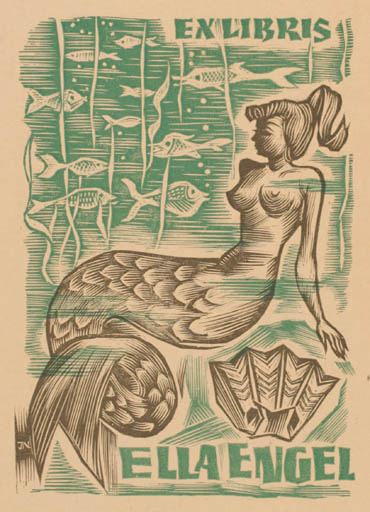 Exlibris by Johann Naha from Germany for Ella Engel - Mermaid 