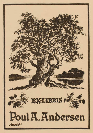 Exlibris by ? Tjerne from Denmark for Poul A. Andersen - Scenery/Landscape Tree 