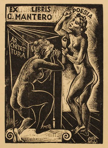 Exlibris by Armando Baldinelli from Italy for Gianni Mantero - Woman Nude 