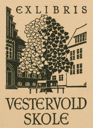Exlibris by Christian Blæsbjerg from Denmark for ? Vestervold Skole - Architecture Tree 