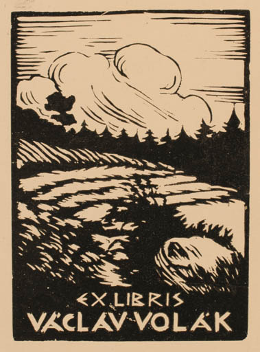 Exlibris by V Krajina from Czechoslovakia for Václav Volák - Scenery/Landscape Forest 