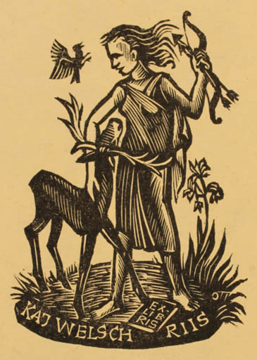 Exlibris by Herbert S. Ott from Germany for Kaj Welsch Riis - Fauna Woman 