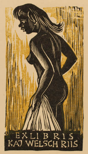 Exlibris by Herbert S. Ott from Germany for Kaj Welsch Riis - Woman Nude 