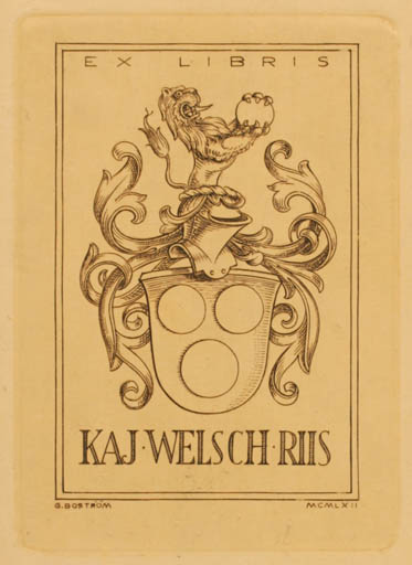 Exlibris by Göran Boström from Sweden for Kaj Welsch Riis - Heraldry 