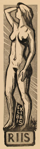 Exlibris by Frank Pedersen from Denmark for Kaj Welsch Riis - Woman Nude 