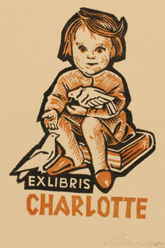 Exlibris by Maimu Tammsaar from Estonia for Charlotte Andersson - Child Book Bird 