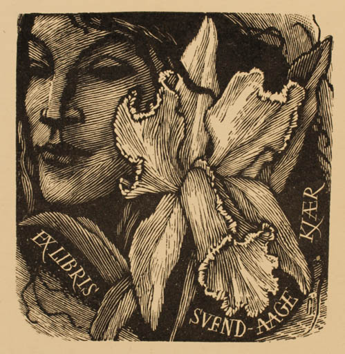 Exlibris by Vojtech Cinybulk from Czechoslovakia for Svend Aage Kjær - Flower Portrait 