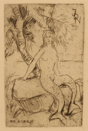 Exlibris by Rudolf Koch from Germany for Johan Due Nielsen - Mermaid 