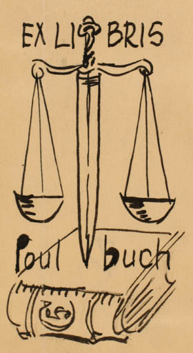 Exlibris by Alexander Secher from Denmark for Poul Buch - Book Law 